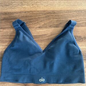 ALO Yoga Blue Ribbed V-Neck Top